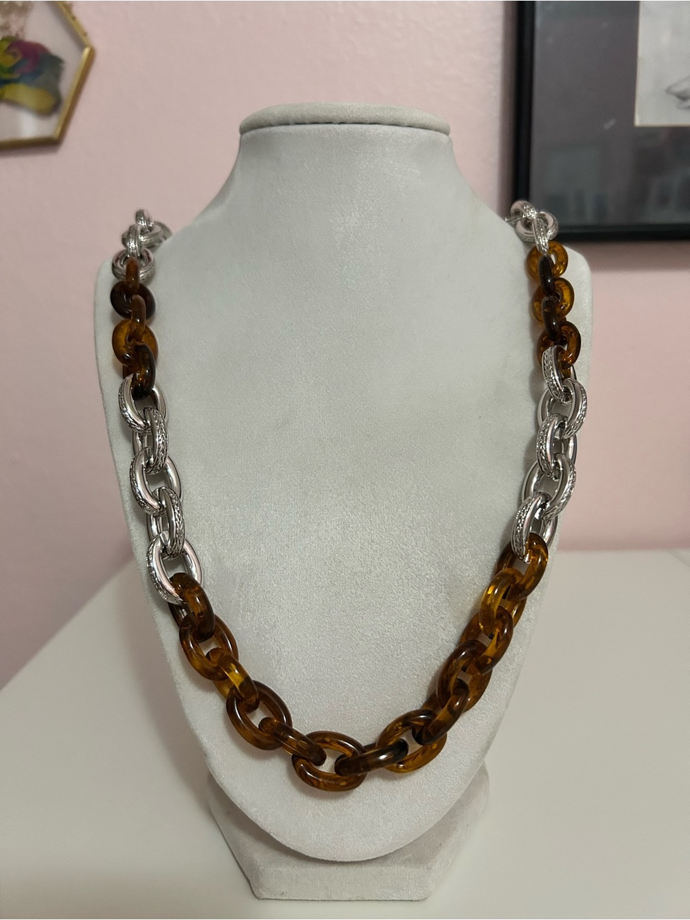 Tortoiseshell Chain Necklace with Silver Toggle Clasp